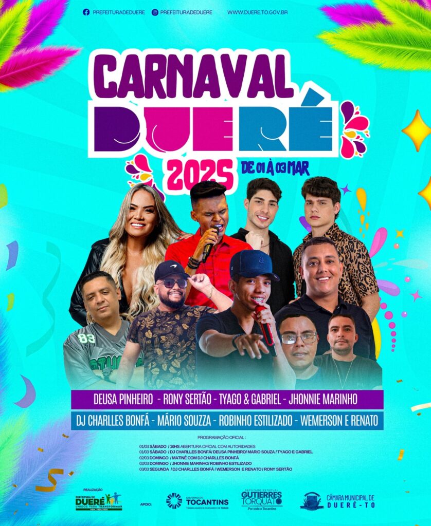 Prefeitura divulga atrações para o Carnaval de Dueré 2025