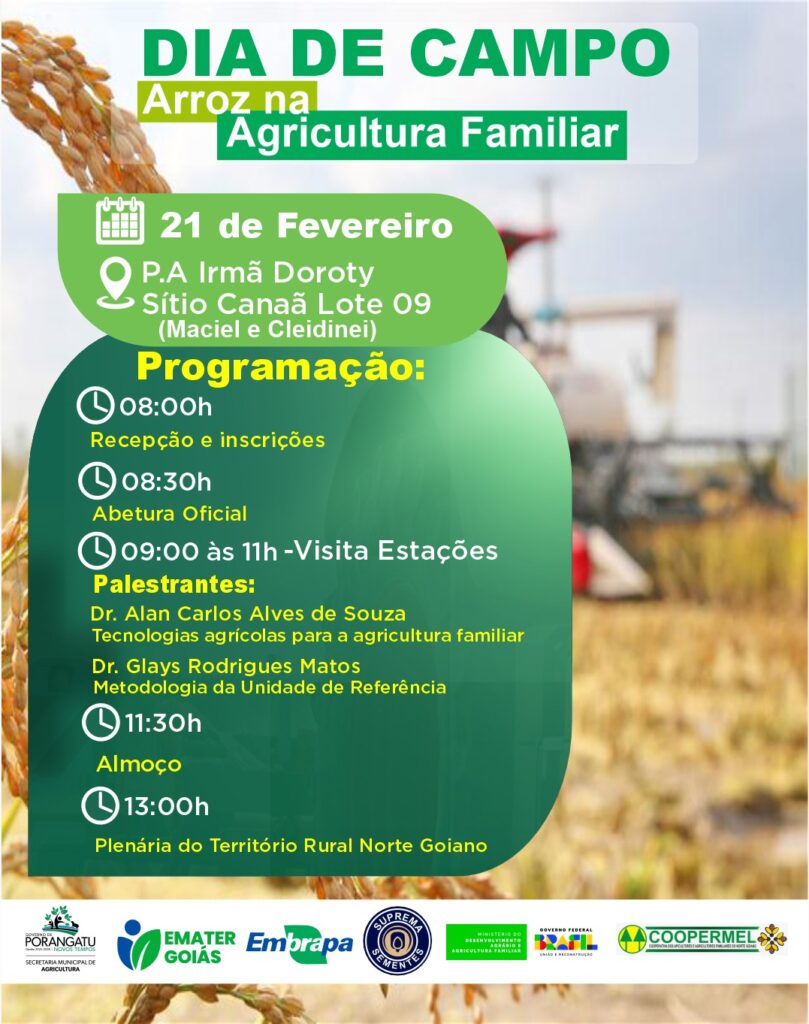 DIA DE CAMPO ARROZ NA AGRICULTURA FAMILIAR” PROMOVERÁ CONHECIMENTO E INOVAÇÃO NO CAMPO DIA DE CAMPO ARROZ NA AGRICULTURA FAMILIAR” PROMOVERÁ CONHECIMENTO E INOVAÇÃO NO CAMPO
