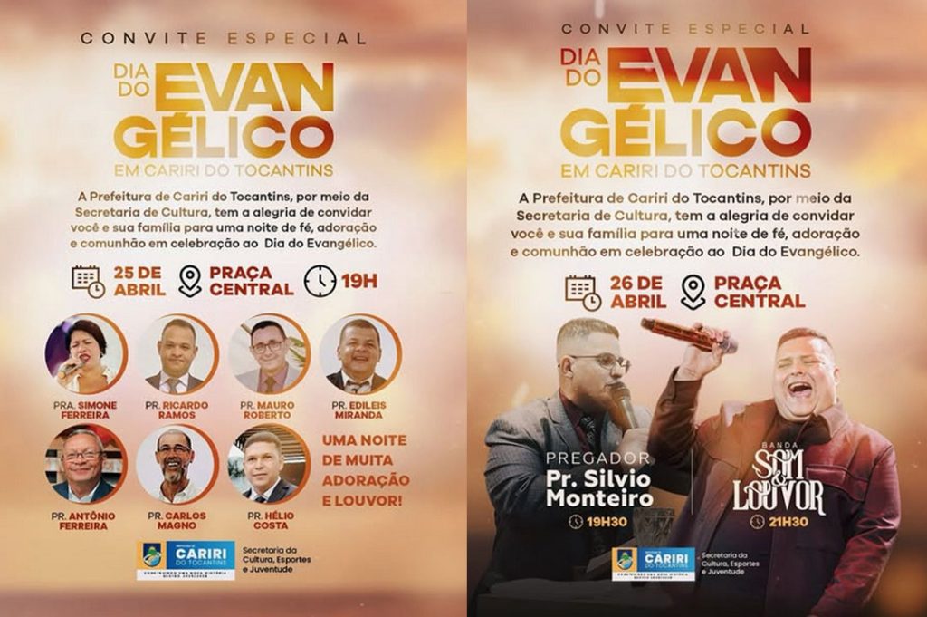 Programação festiva em comemoração ao Dia do Evangélico é divulgada pela Prefeitura de Cariri do Tocantins