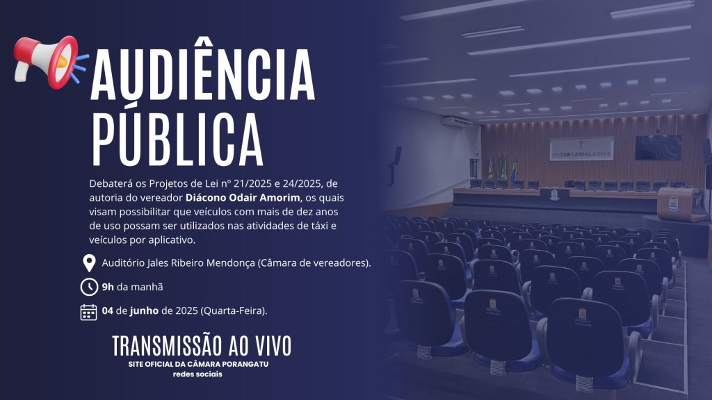 Câmara de Porangatu realiza audiência pública sobre uso de veículos com mais de 10 anos em serviços de táxi e aplicativo