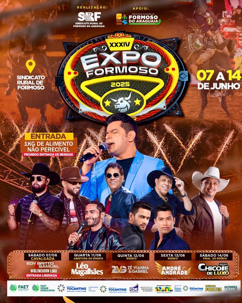 34ª ExpoFormoso promete movimentar Formoso do Araguaia com grandes shows e rodeios de 7 a 14 de junho