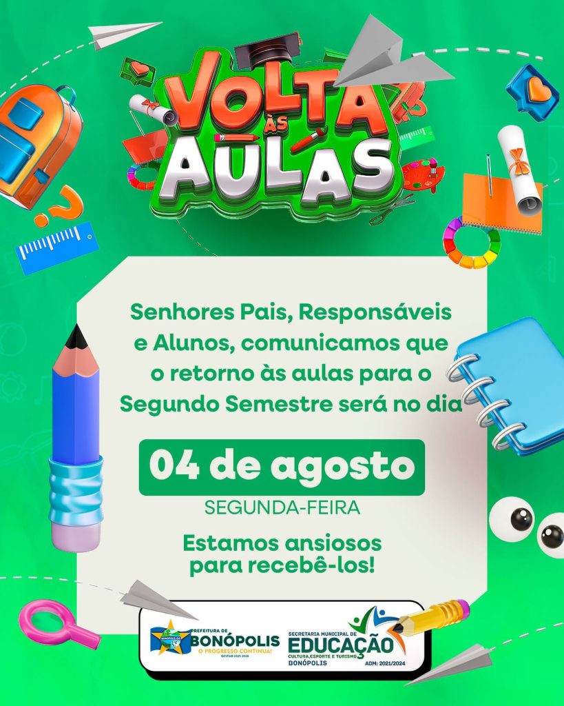 Bonópolis retoma aulas do segundo semestre nesta segunda-feira (04)