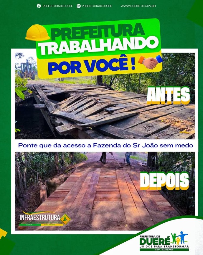 Prefeitura de Duére reconstrói ponte e garante mais segurança para moradores da zona rural Prefeitura de Duére reconstrói ponte e garante mais segurança para moradores da zona rural