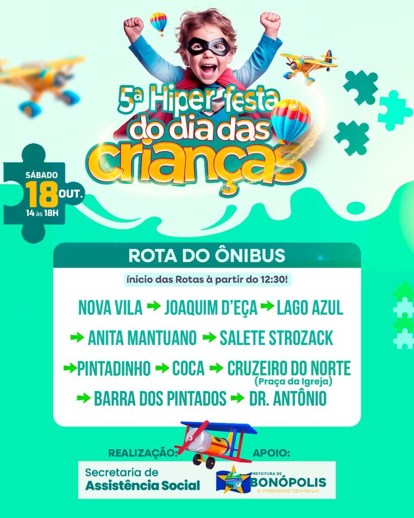 Bonópolis realiza neste sábado (18) a Hiper Festa das Crianças com programação especial