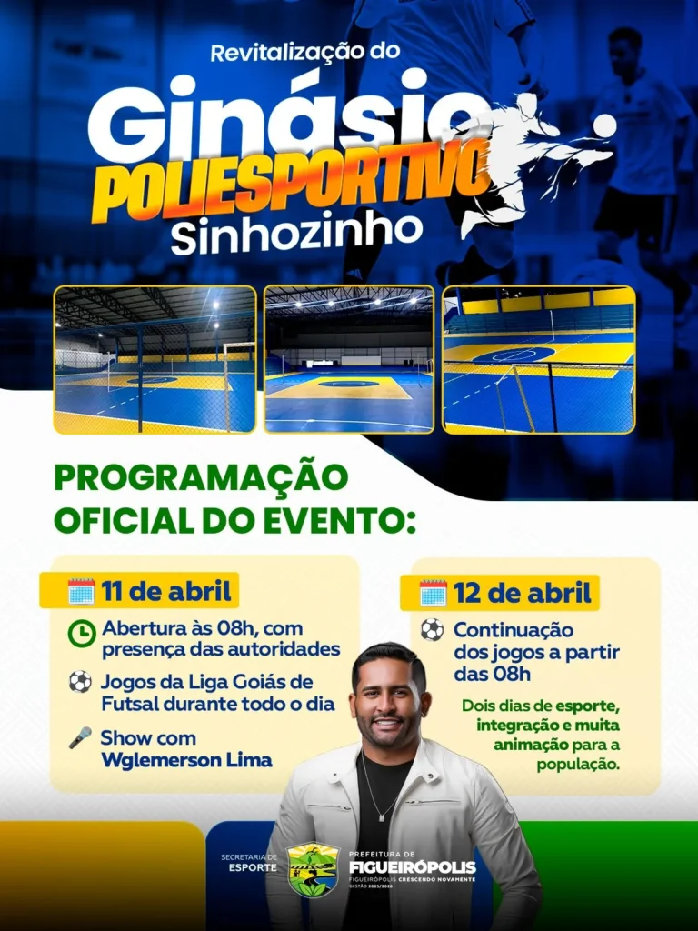 Revitalização do Ginásio Poliesportivo Sinhozinho será celebrada com programação especial em Figueirópolis