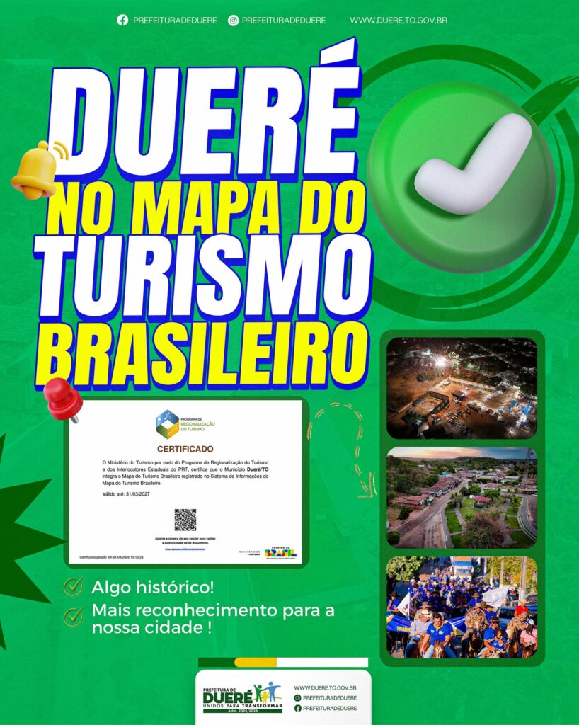 Dueré agora integra o Mapa do Turismo Brasileiro.