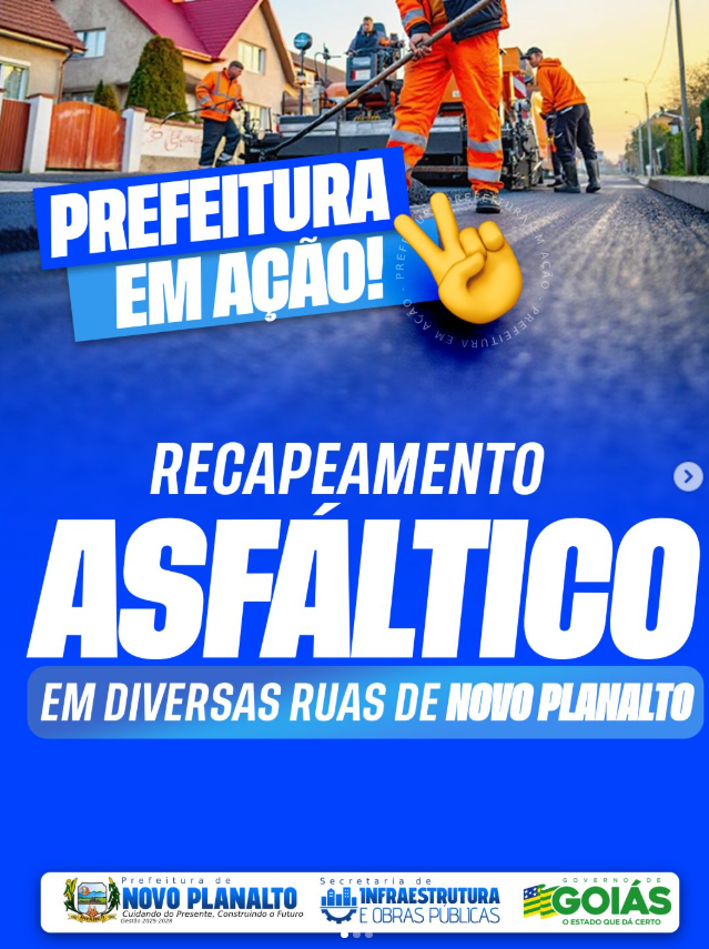 Novo Planalto segue avançando com obras de recapeamento asfáltico em diversas ruas da cidade Novo Planalto segue avançando com obras de recapeamento asfáltico em diversas ruas da cidade
