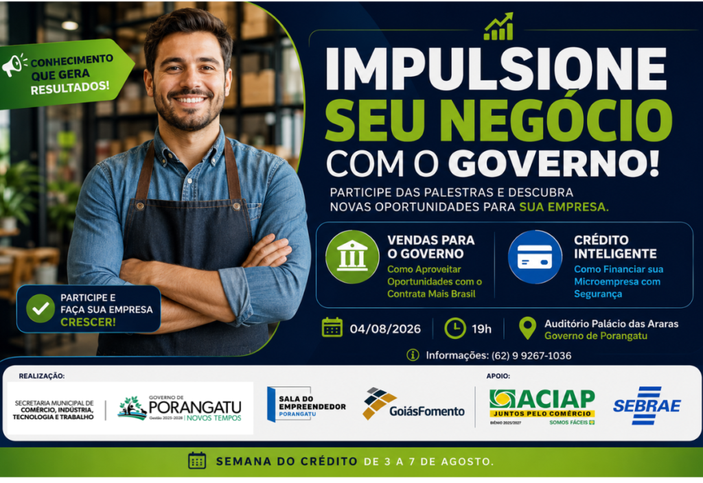 Governo de Porangatu e Sebrae Goiás promovem palestras gratuitas para fortalecer o empreendedorismo